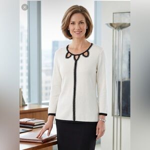 Alfred Dunner White Top with Black Trim Rayon/ Nylos XL Formal Party Church